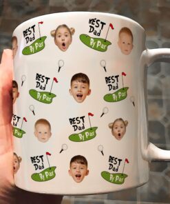 Best Dad By Par Funny Mug Golf Dad Custom Kid Face - Personalized Mug