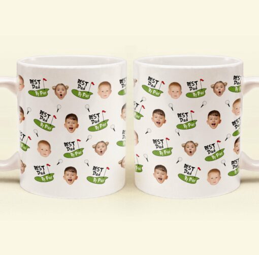 Best Dad By Par Funny Mug Golf Dad Custom Kid Face - Personalized Mug
