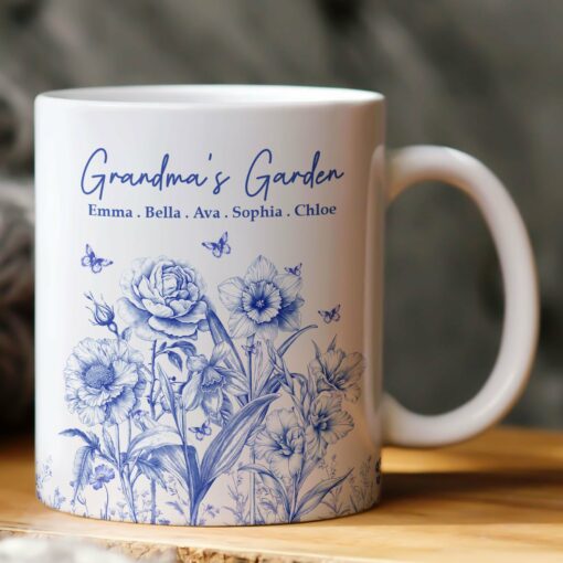 Grandma's Garden Toile Custom Birth Flowers - Personalized Mug