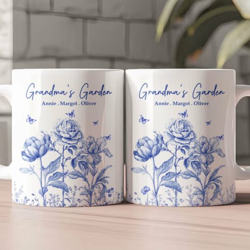 Grandma's Garden Toile Custom Birth Flowers - Personalized Mug