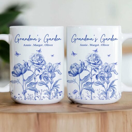 Grandma's Garden Toile Custom Birth Flowers - Personalized Mug