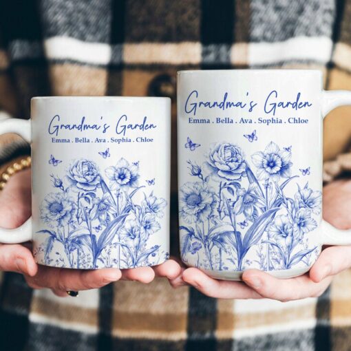 Grandma's Garden Toile Custom Birth Flowers - Personalized Mug