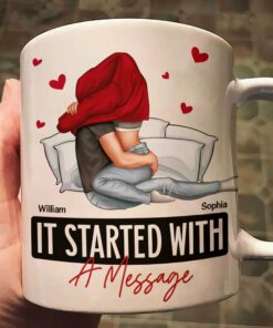 It Started With A Message Romantic Couples - Personalized Mug - Anniversary Gifts For Her, Him
