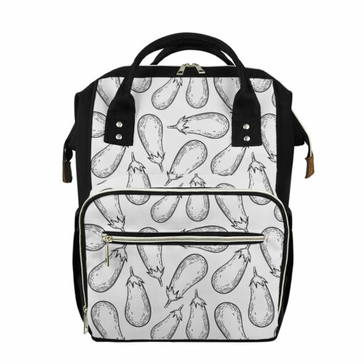 White Eggplant Drawing Print Diaper Bag