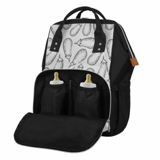 White Eggplant Drawing Print Diaper Bag
