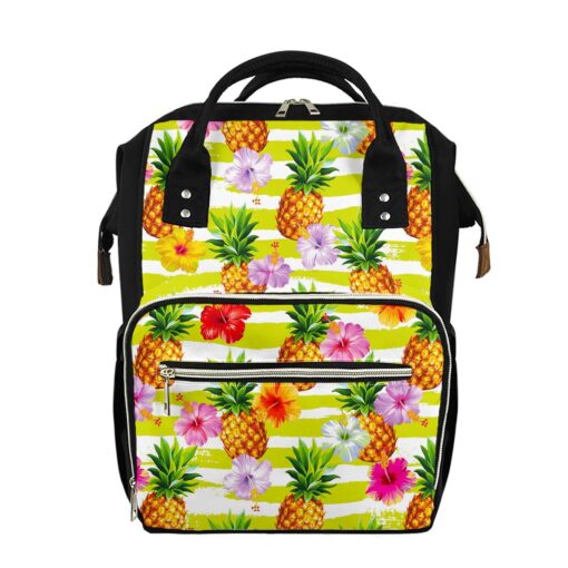 Yellow Striped Pineapple Pattern Print Diaper Bag