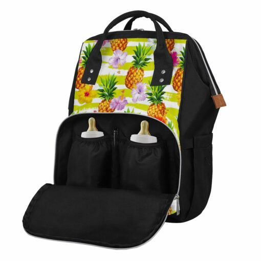 Yellow Striped Pineapple Pattern Print Diaper Bag