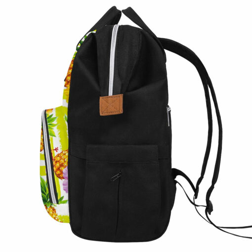 Yellow Striped Pineapple Pattern Print Diaper Bag