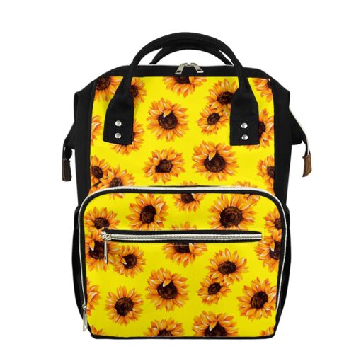 Yellow Sunflower Pattern Print Diaper Bag