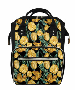 Yellow Tulip Floral Pattern Print Diaper Bag