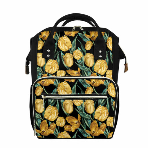 Yellow Tulip Floral Pattern Print Diaper Bag