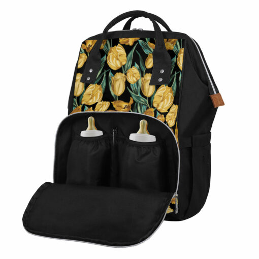 Yellow Tulip Floral Pattern Print Diaper Bag