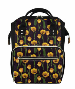 Yellow Tulip Flower Pattern Print Diaper Bag