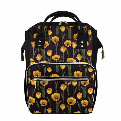 Yellow Tulip Flower Pattern Print Diaper Bag