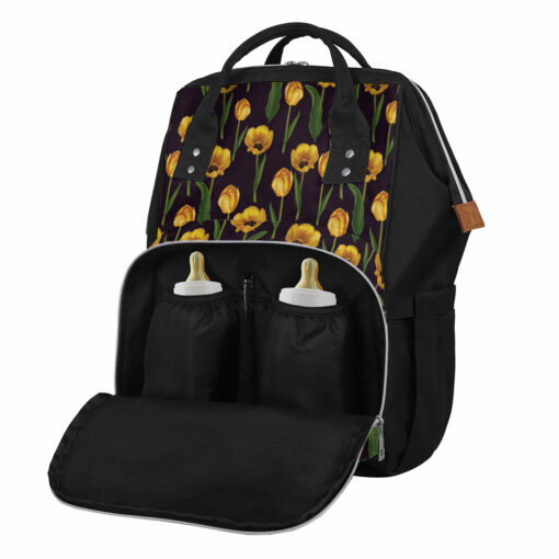 Yellow Tulip Flower Pattern Print Diaper Bag