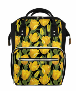 Yellow Tulip Pattern Print Diaper Bag