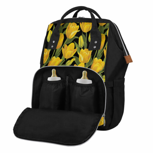Yellow Tulip Pattern Print Diaper Bag