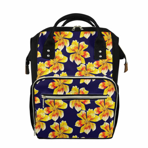 Yellow Watercolor Lily Pattern Print Diaper Bag