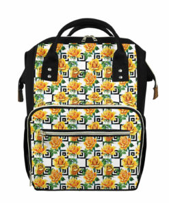 Yellow Watercolor Rose Print Diaper Bag