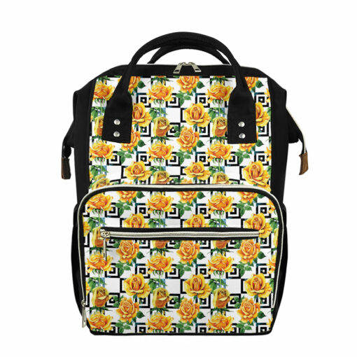 Yellow Watercolor Rose Print Diaper Bag