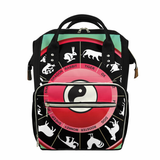 Yin Yang Chinese Zodiac Signs Print Diaper Bag