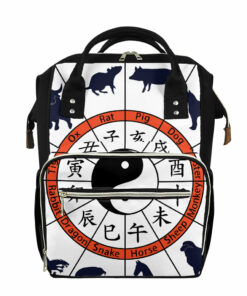 Yin Yang Chinese Zodiac Wheel Print Diaper Bag