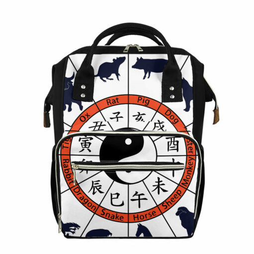 Yin Yang Chinese Zodiac Wheel Print Diaper Bag