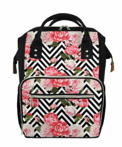 Zigzag Peony And Rose Pattern Print Diaper Bag