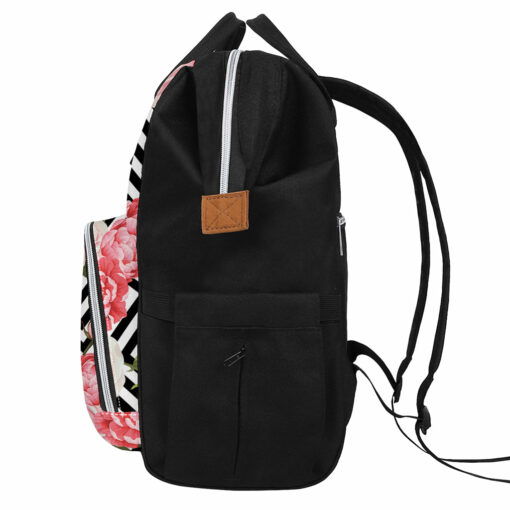 Zigzag Peony And Rose Pattern Print Diaper Bag